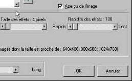 Diferentes options pour les effets